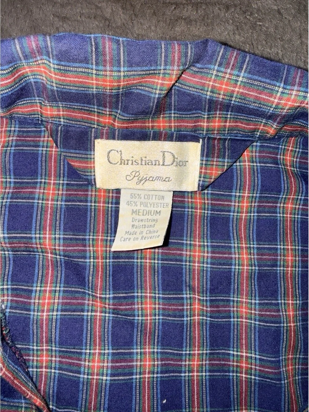Christian Dior Men's M Blue Red Plaid Pajama Top Made in USA